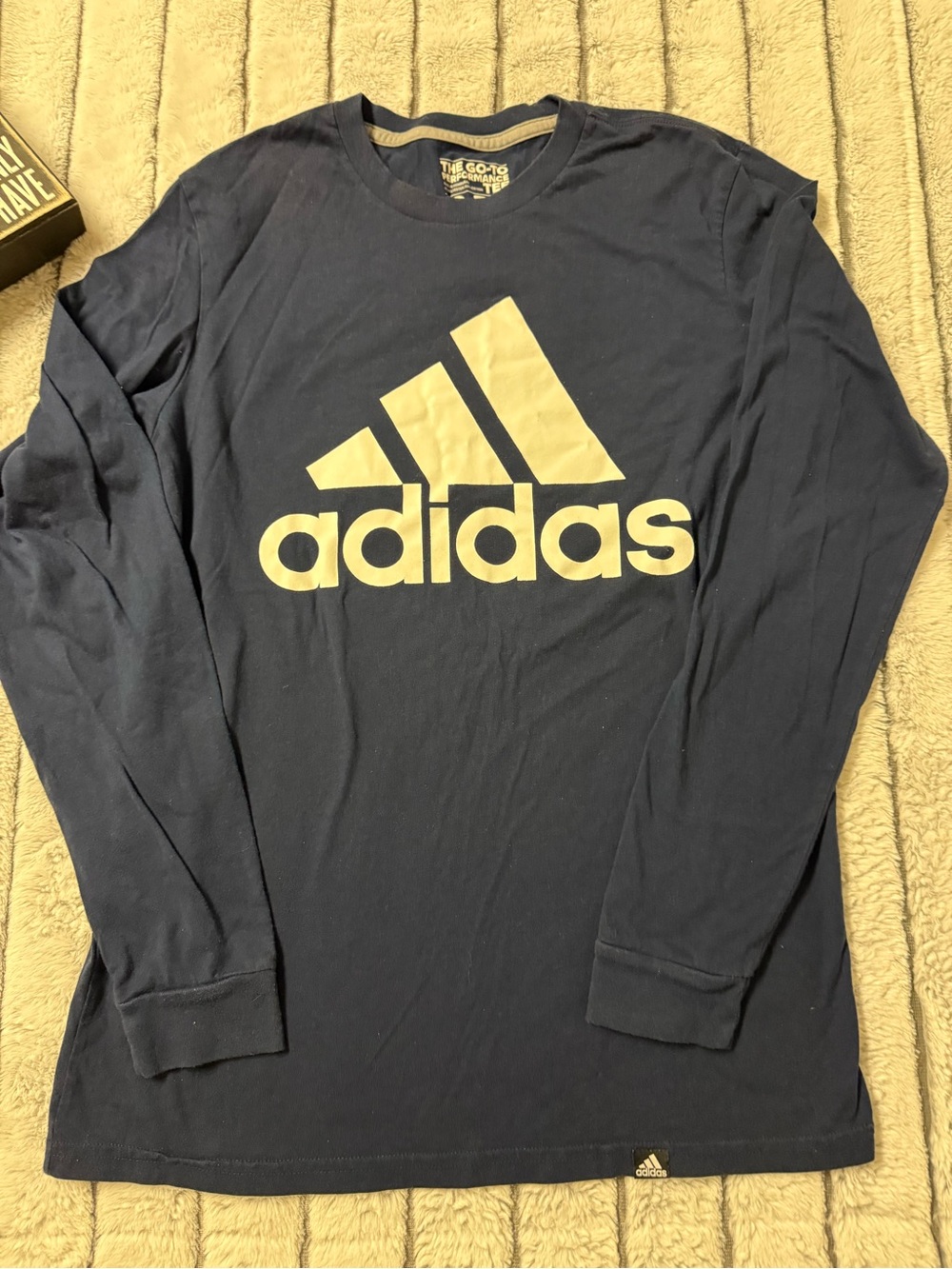 adidas Navy Long Sleeve Tee with Cream Logo